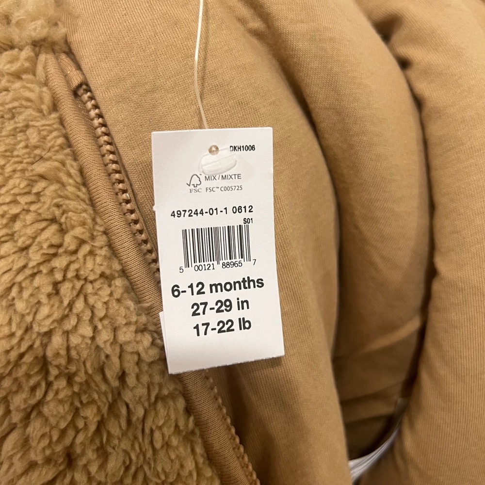 GAP BabyGAP Teddy Sherpa One-Piece Tan Unisex 6-12 Months Snowsuit Winter Hooded - Picture 8 of 9